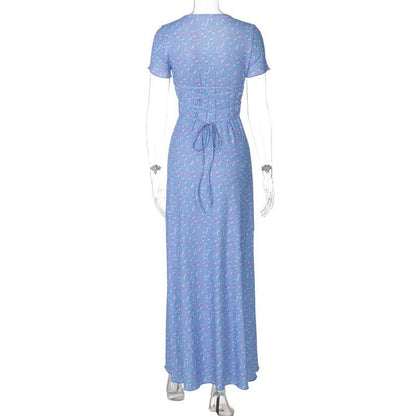 U neck flower print lace up maxi dress  | Festival Outfits Women