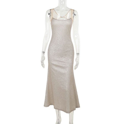 Glitter u neck backless cami maxi dress  | Festival Outfits Women