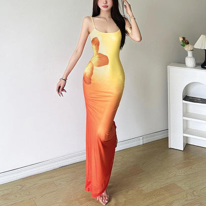U neck gradient flower print cami maxi dress  | Festival Outfits Women