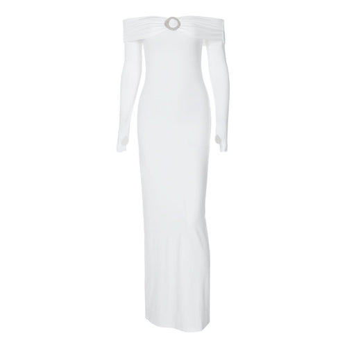 Off shoulder long sleeve slit o ring maxi dress  | Festival Outfits Women