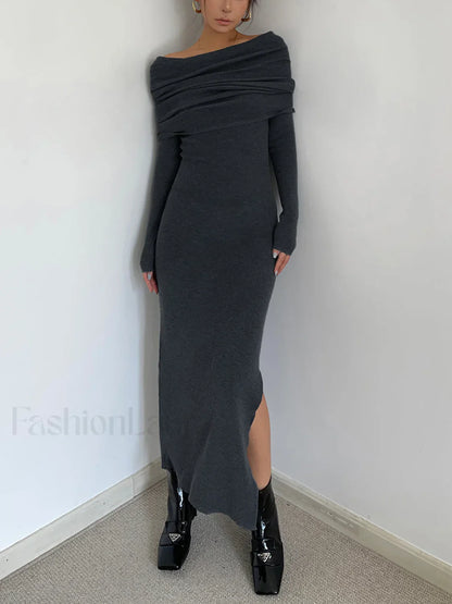 Knit Split Overfold Trendy Sweater Midi Dress