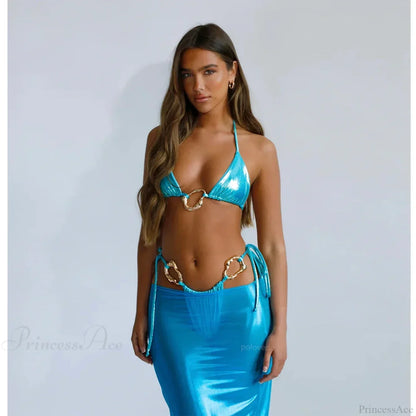 Lace Cover Maxi Dress Three Piece Swimsuit