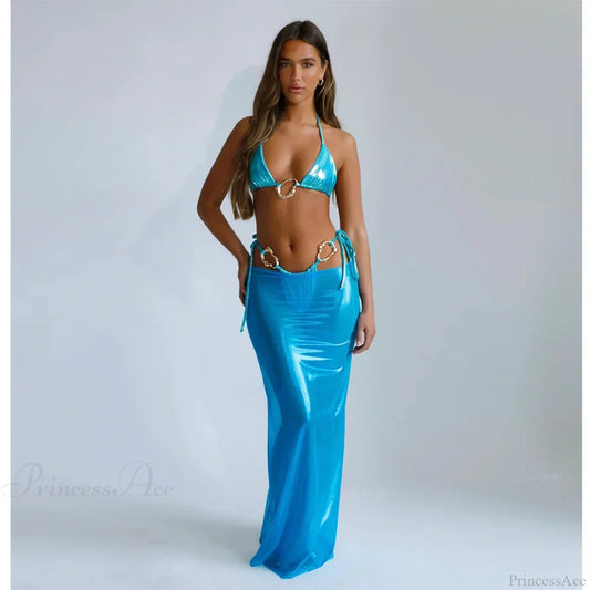 Lace Cover Maxi Dress Three Piece Swimsuit