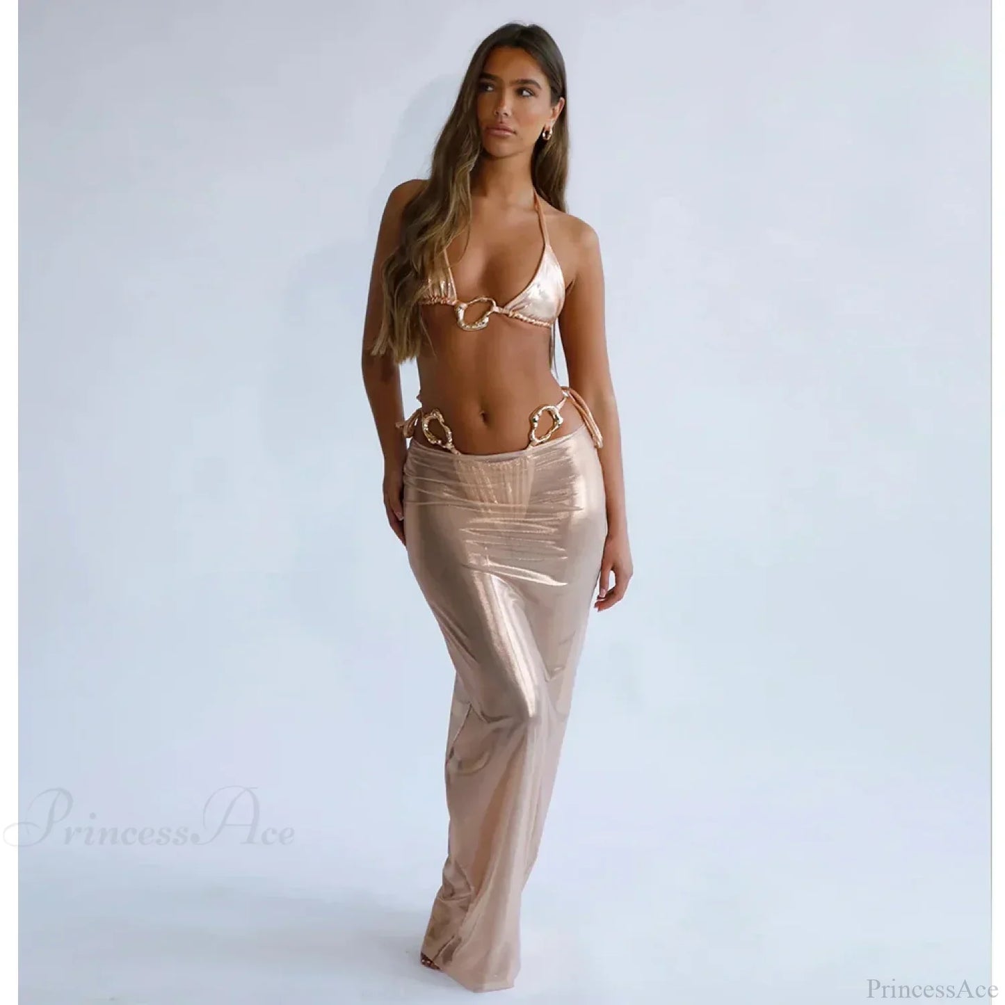 Lace Cover Maxi Dress Three Piece Swimsuit