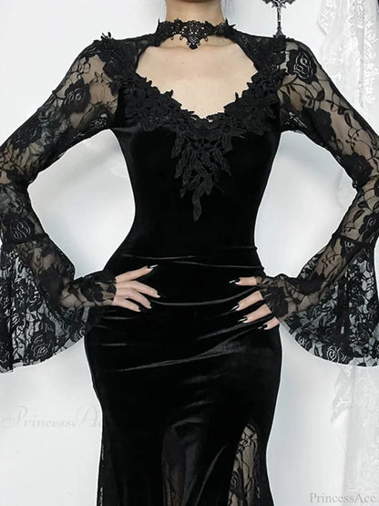 Lace Patchwork Flare Sleeve Maxi Dress