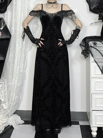 Lace Patchwork Spaghetti Strap Maxi Dress