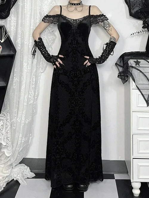 Lace Patchwork Spaghetti Strap Maxi Dress