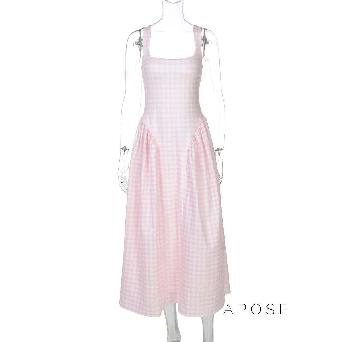 Adalae Plaid Backless Midi Dress