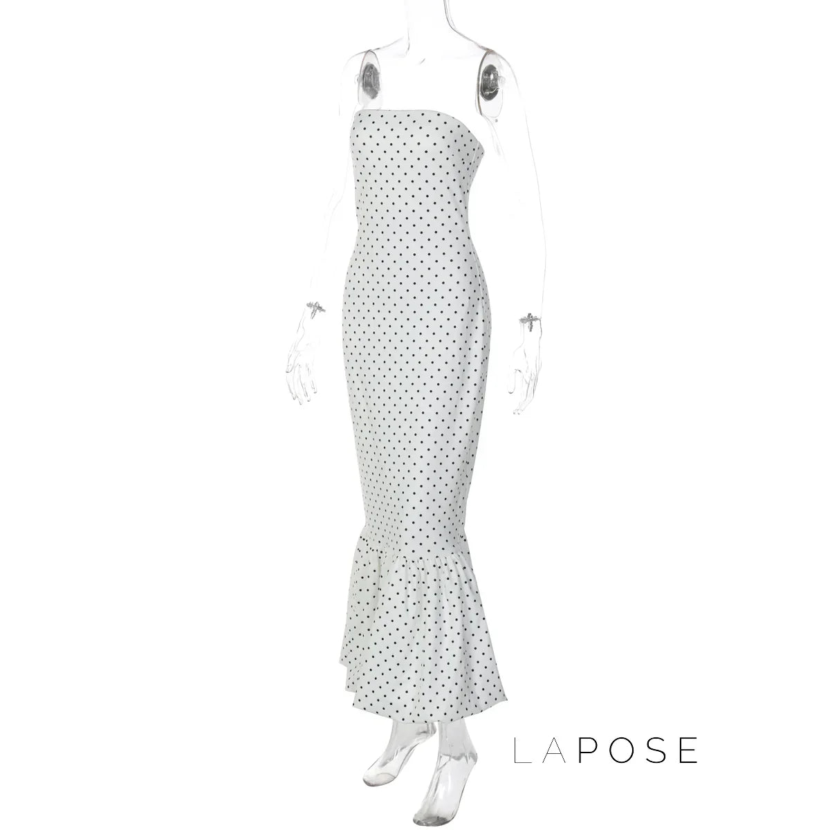 Azaria Polka Dot Strapless Midi Dress