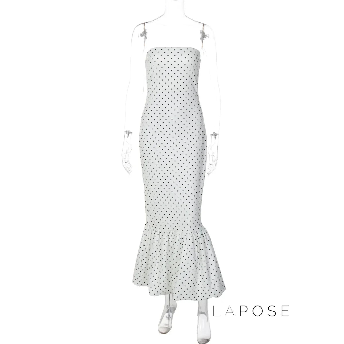 Azaria Polka Dot Strapless Midi Dress