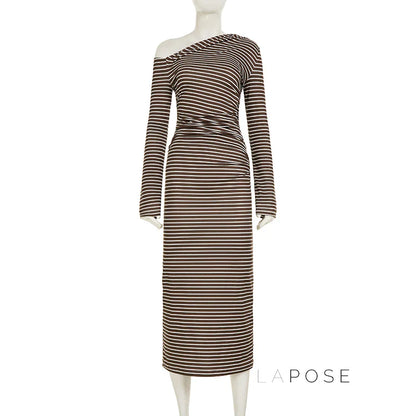Bracha Striped Ruched One-Shoulder Dress