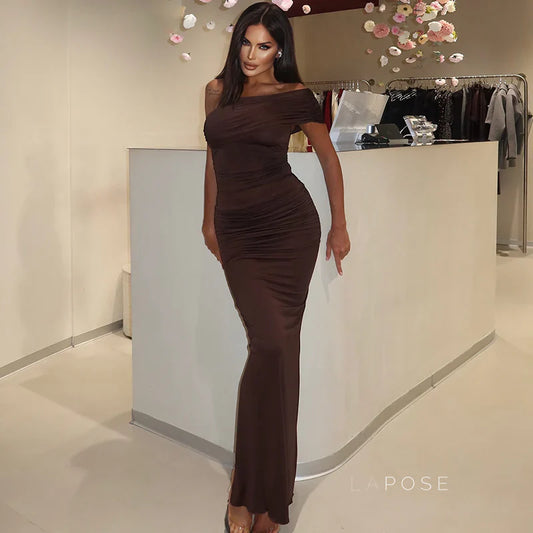 Hayat One-Shoulder Ruched Maxi Dress