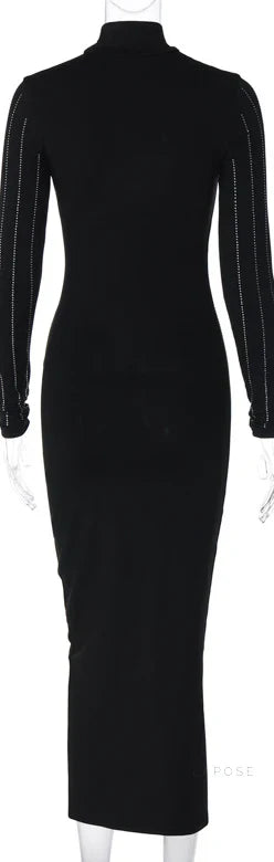 Joslynn High Neck Rhinestone Midi Dress