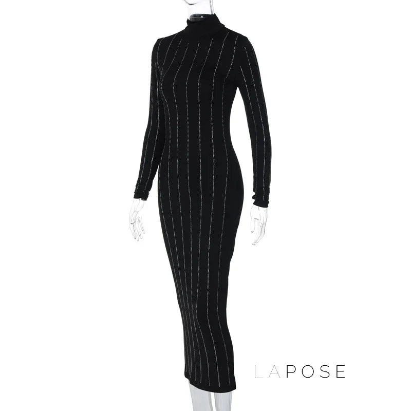 Joslynn High Neck Rhinestone Midi Dress