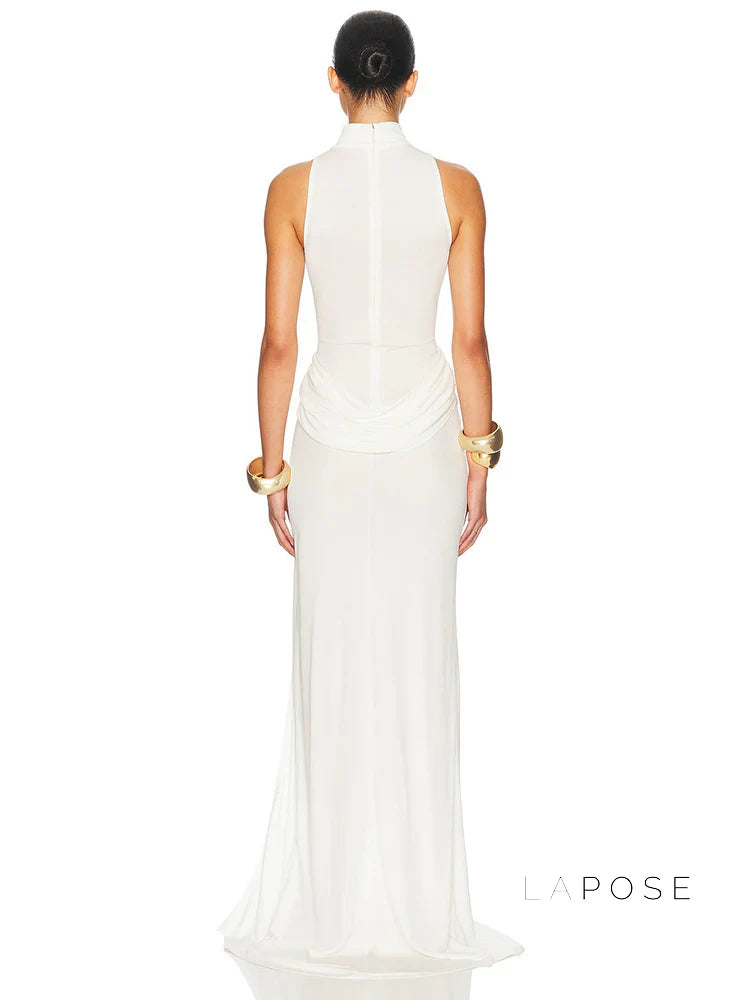 Nikole Mock Neck Ruched Maxi Dress