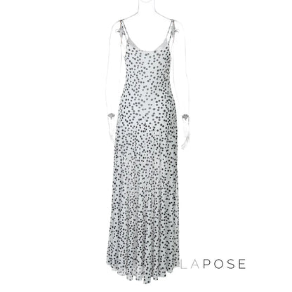 Zulema Polka Dot Mesh Midi Dress