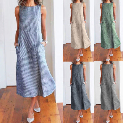Women'S Plus Size Fashion Casual Stripe Sleeveless Plus Size Midi Dress