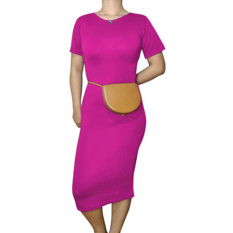 Women Casual Basic Solid Color Short Sleeve Midi Dress