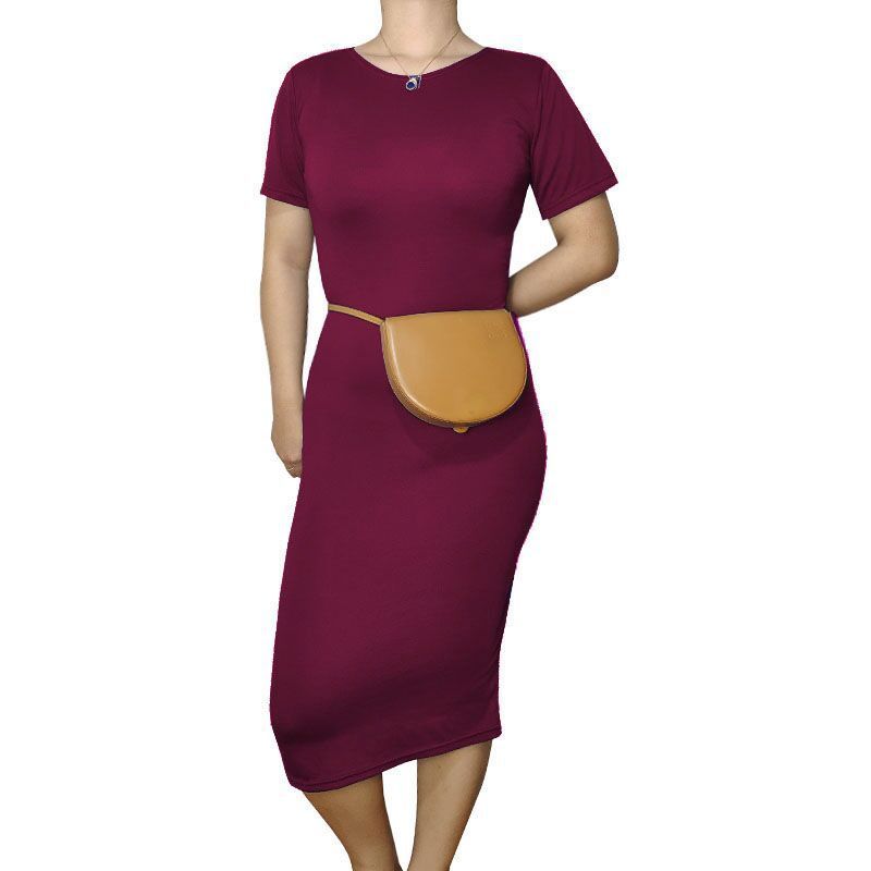 Women Casual Basic Solid Color Short Sleeve Midi Dress