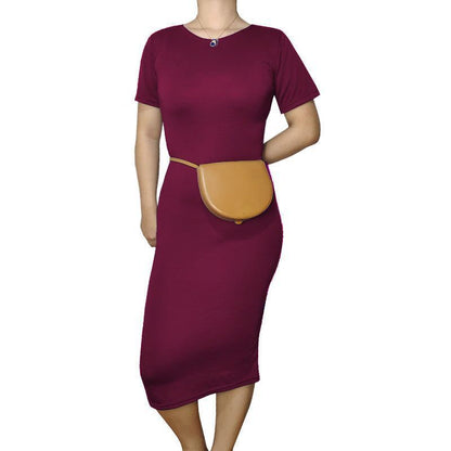 Women Casual Basic Solid Color Short Sleeve Midi Dress