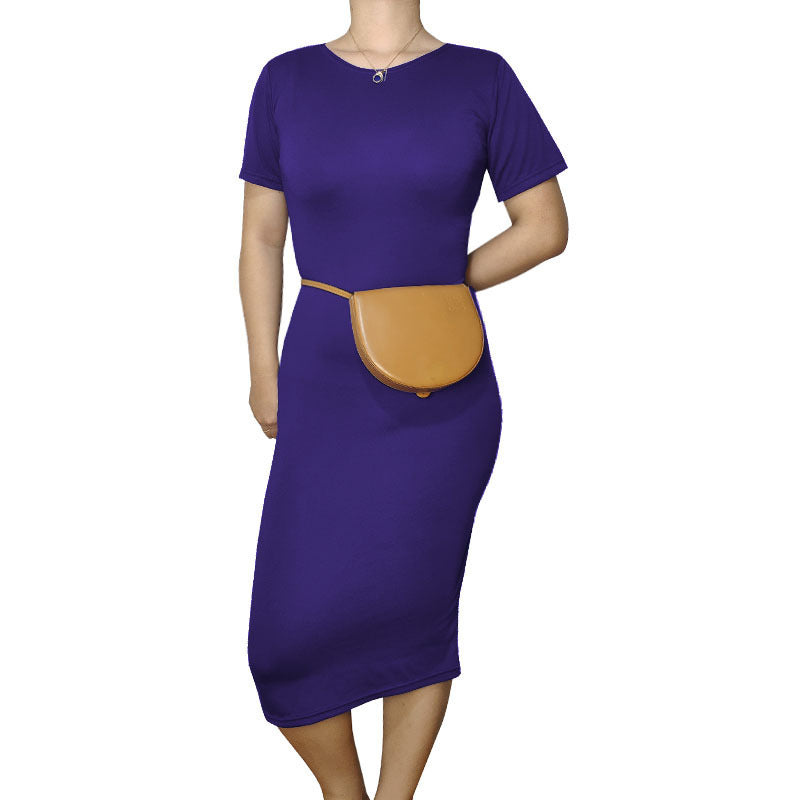 Women Casual Basic Solid Color Short Sleeve Midi Dress