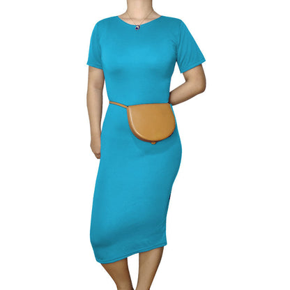 Women Casual Basic Solid Color Short Sleeve Midi Dress