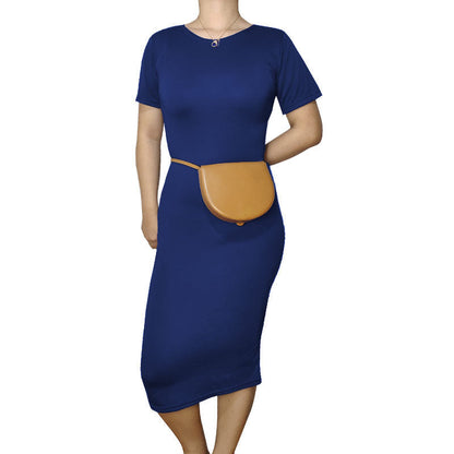 Women Casual Basic Solid Color Short Sleeve Midi Dress