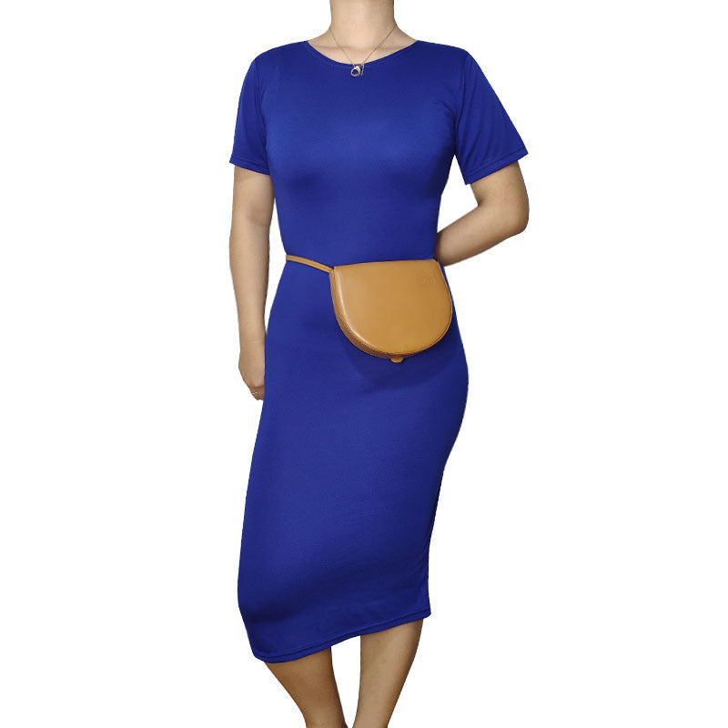 Women Casual Basic Solid Color Short Sleeve Midi Dress