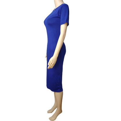 Women Casual Basic Solid Color Short Sleeve Midi Dress