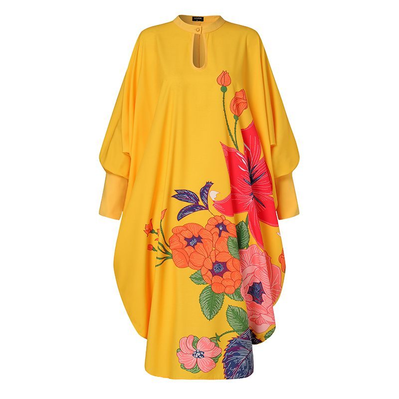 Women Casual Elegant Vintage Long Sleeve Floral Printed Midi Dress