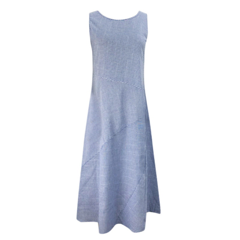 Women'S Plus Size Fashion Casual Stripe Sleeveless Plus Size Midi Dress