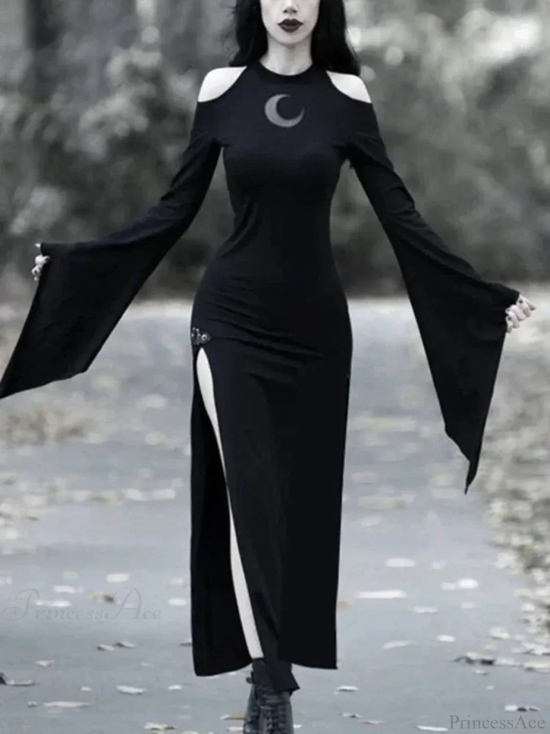 Moon Hollow Out Flare Sleeve Maxi Dress