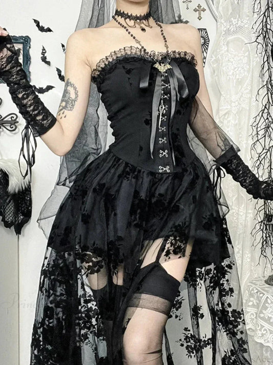Obscure Blooms Net Bodice Midi Dress