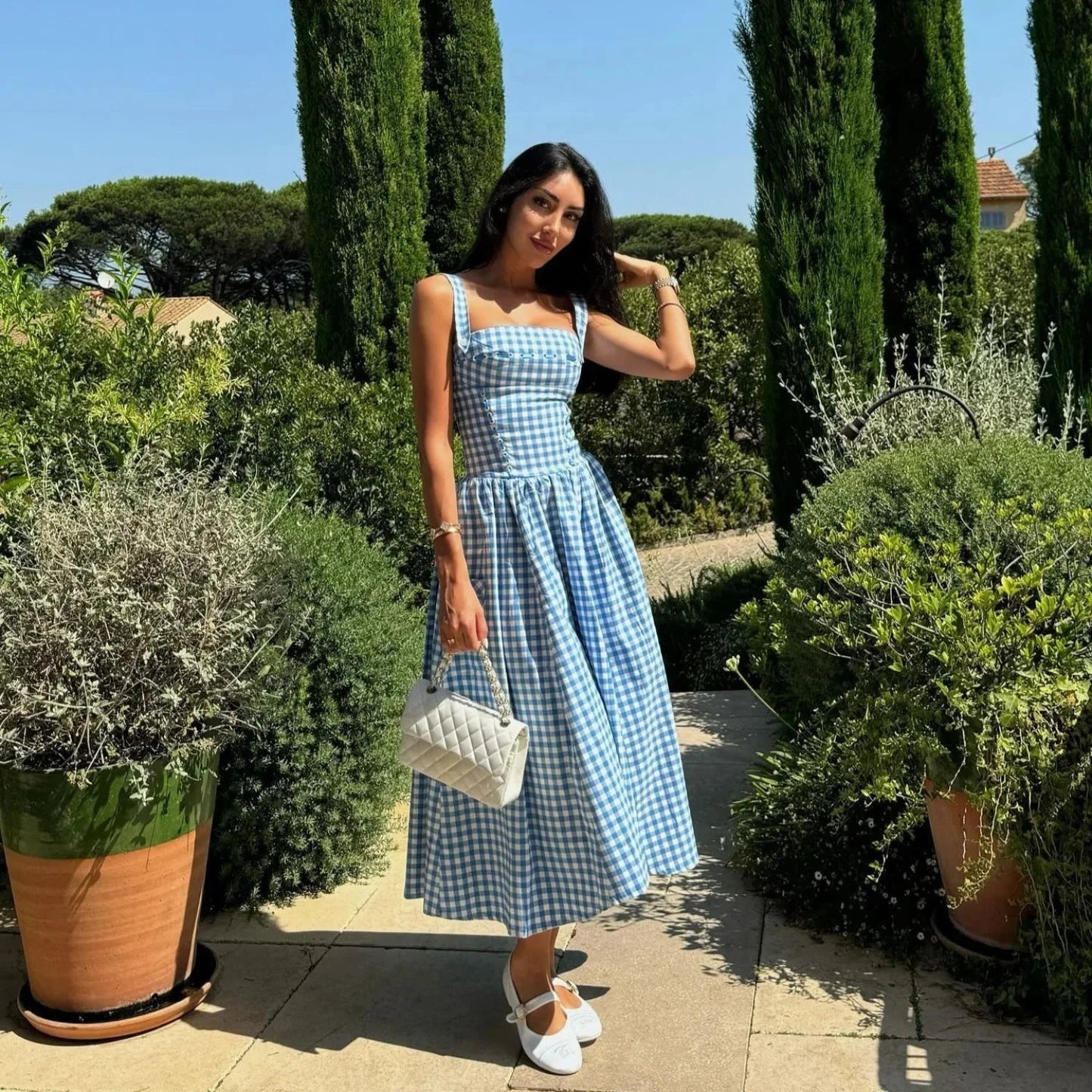 Plaid Pocket Midi Dress