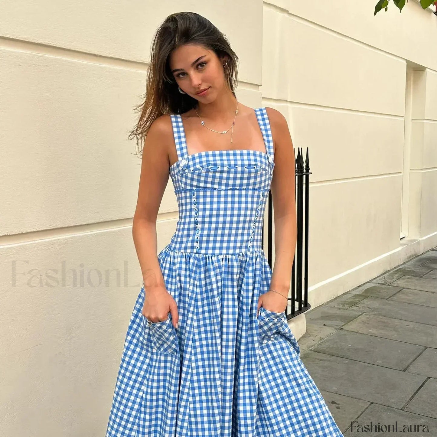 Plaid Pocket Midi Dress