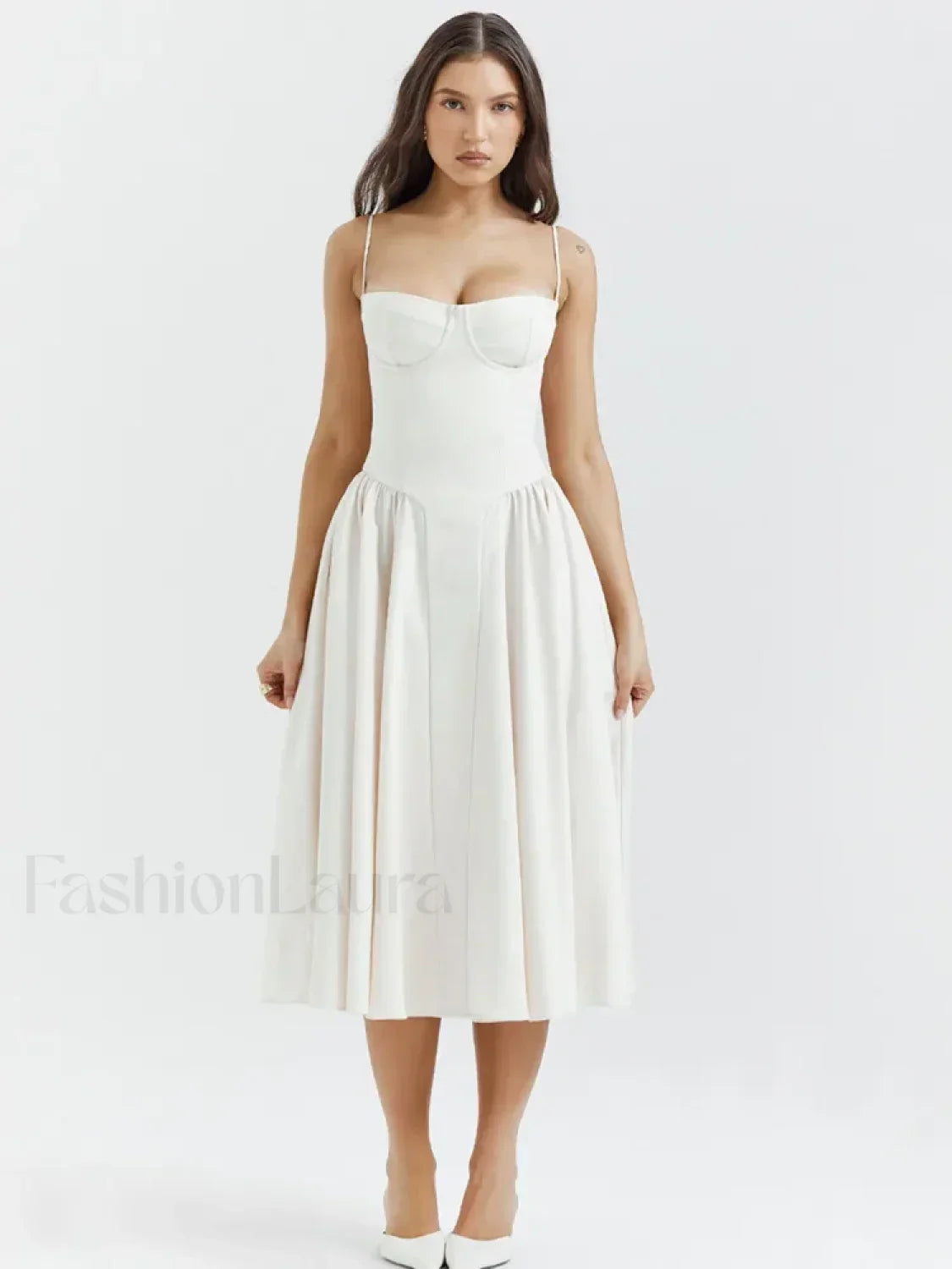 Pleated Spaghetti-Strap Midi Dress