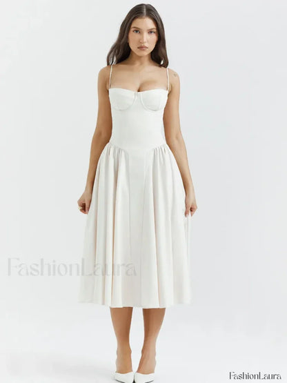 Pleated Spaghetti-Strap Midi Dress