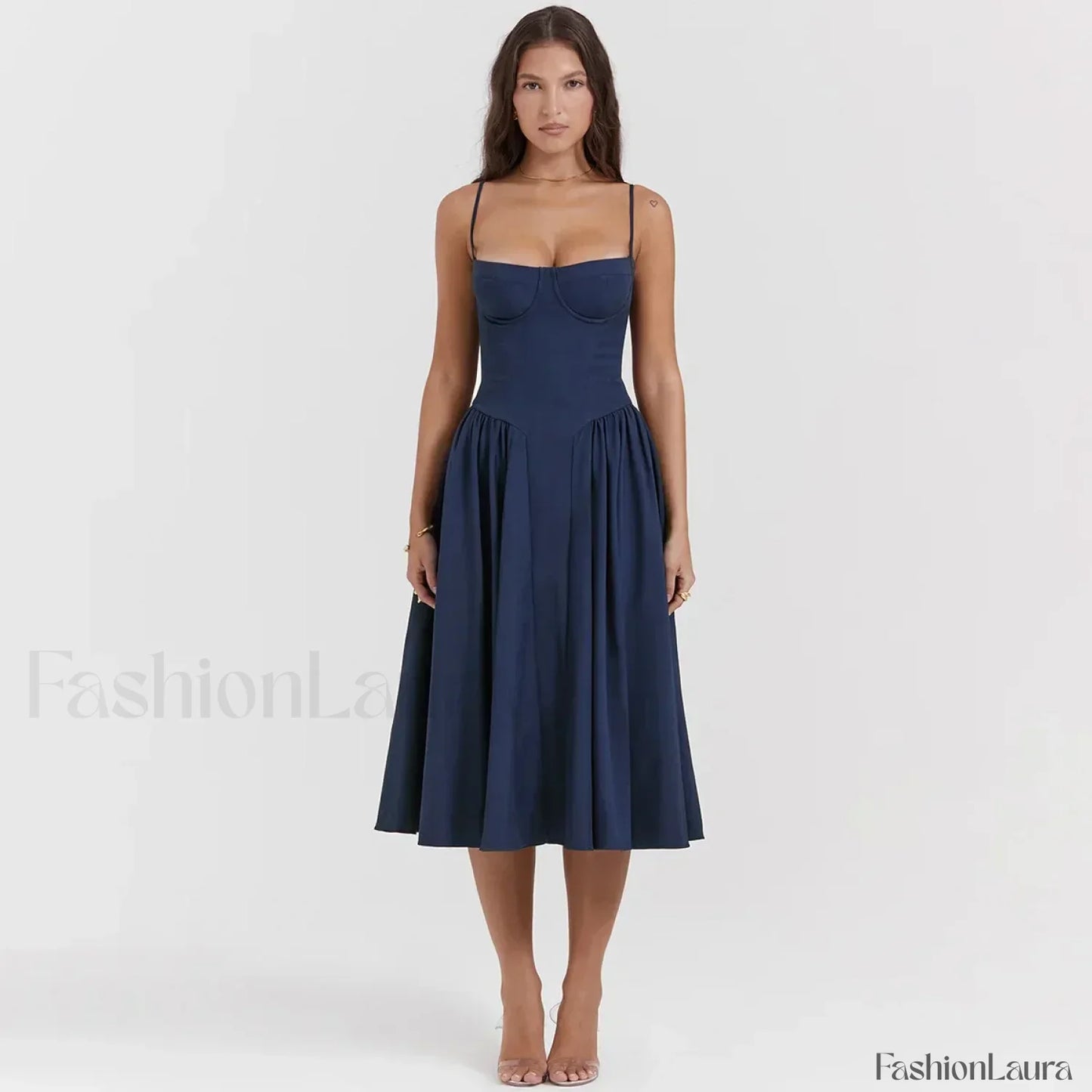 Pleated Spaghetti-Strap Midi Dress
