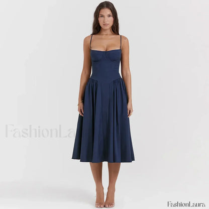 Pleated Spaghetti-Strap Midi Dress