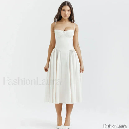Pleated Spaghetti-Strap Midi Dress