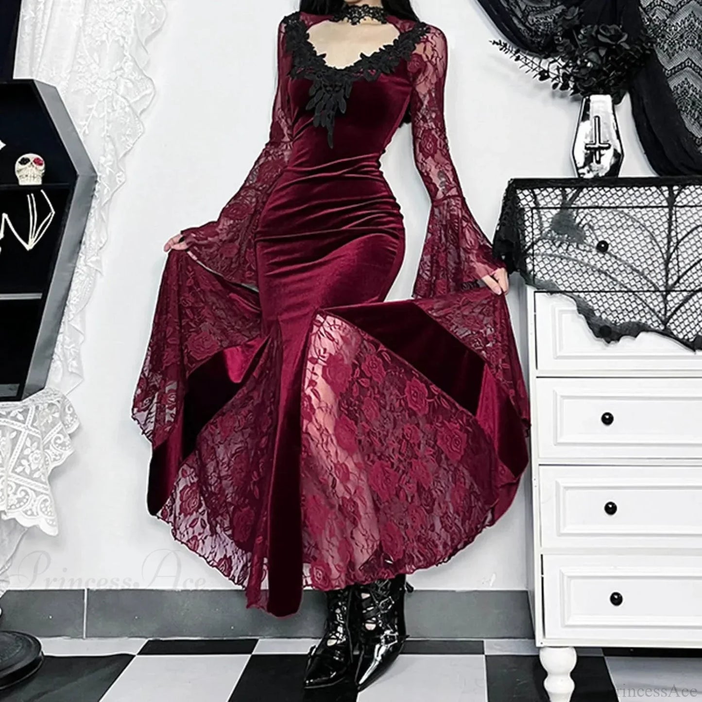Red Lace Slim Fit Rebel Midi Dress