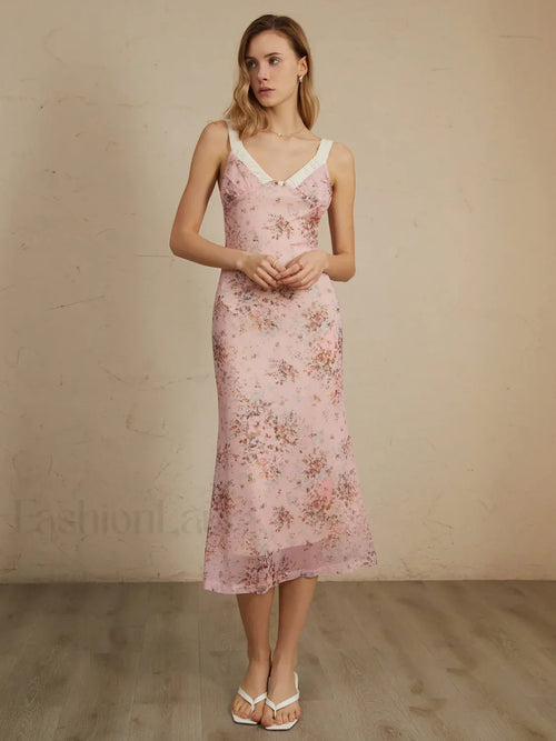 Romantic Floral Graceful Print Midi Dress