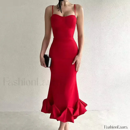 Ruffled Pencil Bodycon Midi Dress