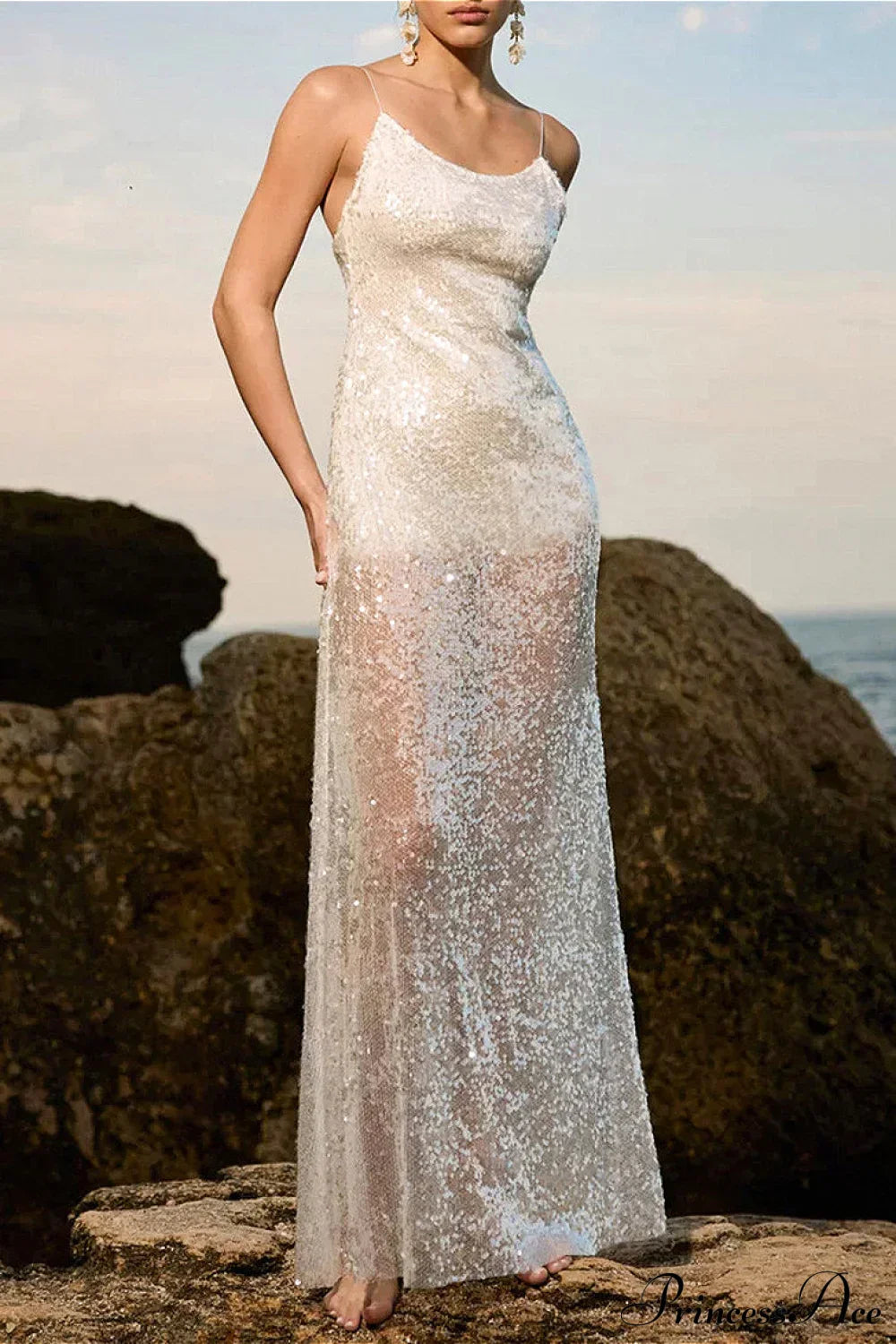 Sequin Backless Cami Stylish Maxi Dress