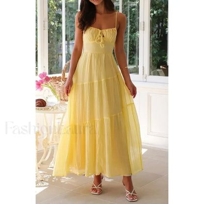 Smocked Bow-Front Midi Dress