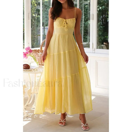 Smocked Bow-Front Midi Dress