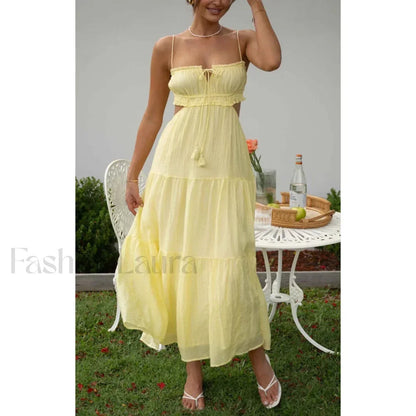 Tassel Tie-Up Cutout Midi Dress