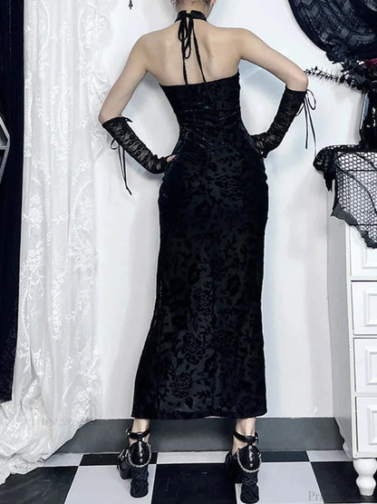 Velvet Blossom Cut Graceful Midi Dress