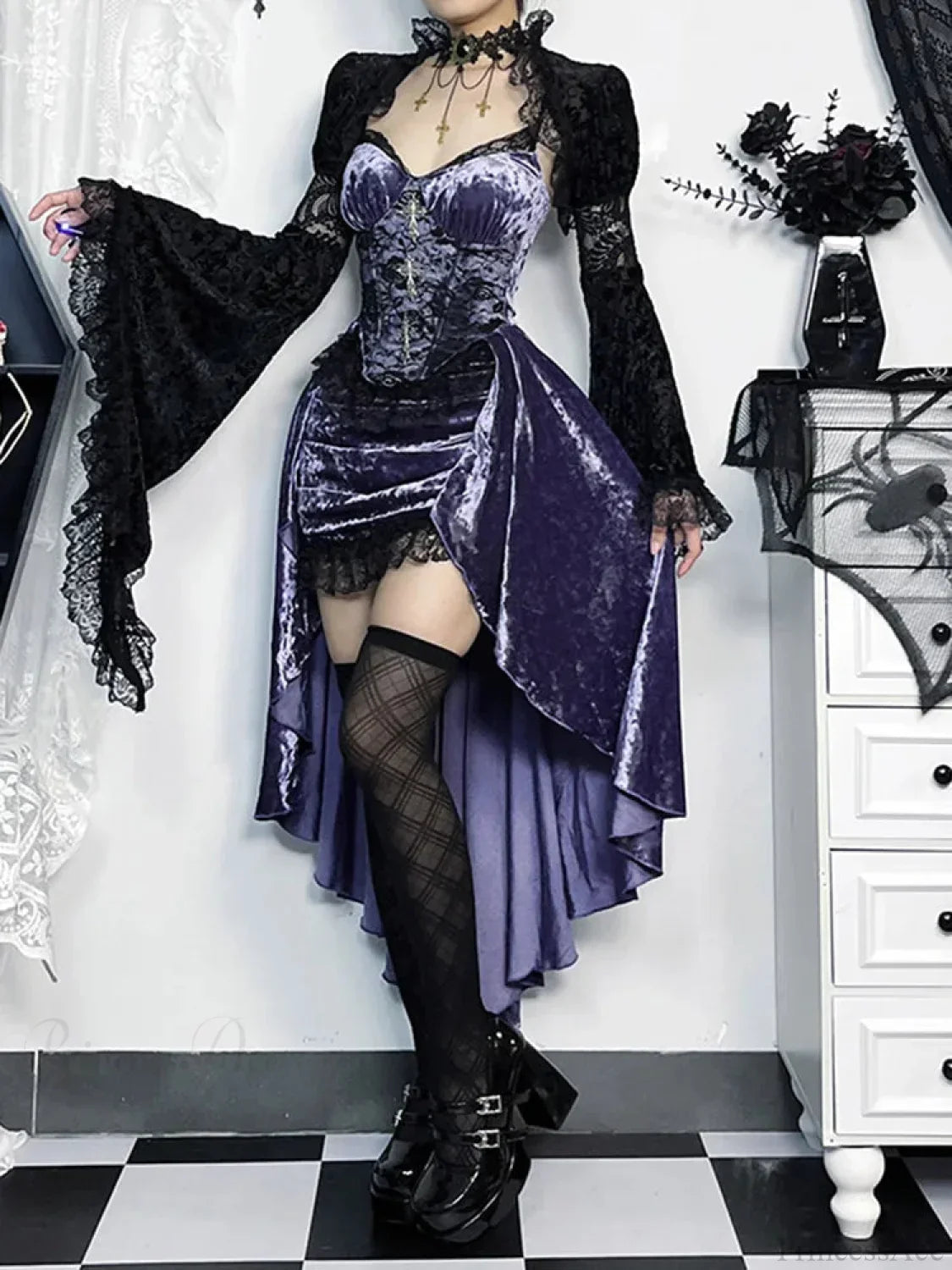 Violet Lace Cross Bodice Midi Dress