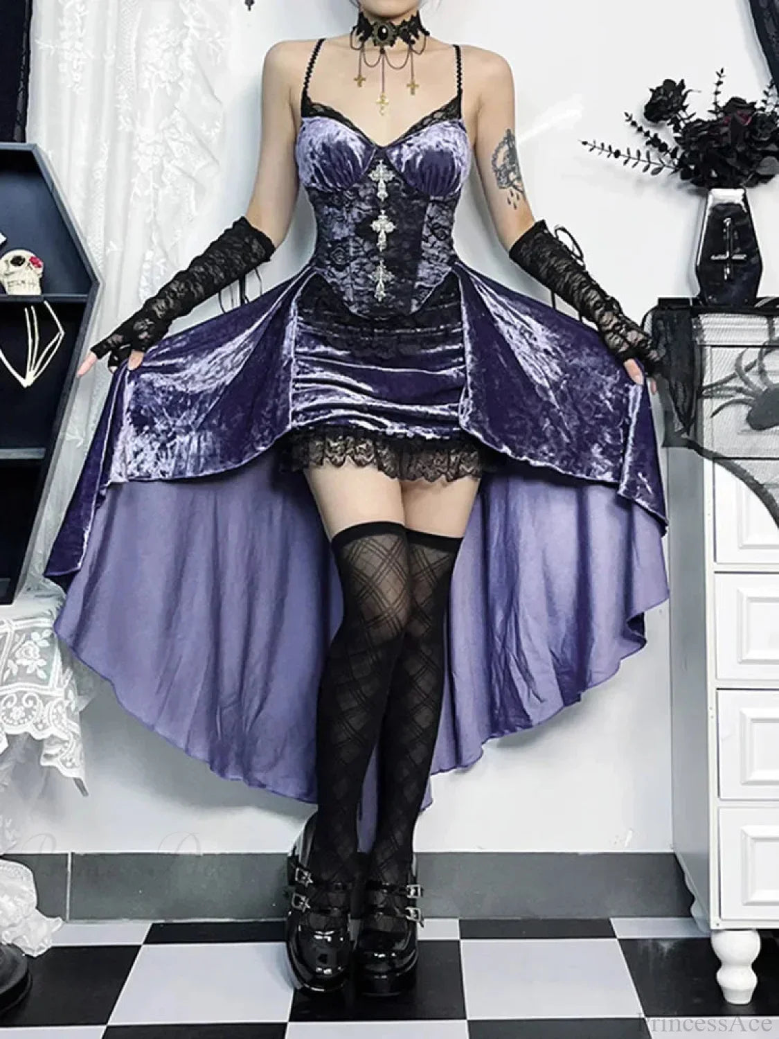 Violet Lace Cross Bodice Midi Dress